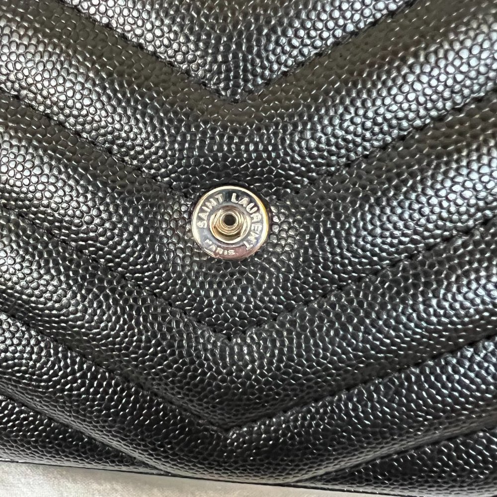 YSL Saint Laurent MONOGRAM CHAIN WALLET | BLACK GRAIN DE POUDRE EMBOSSED LEATHER - Picture 9 of 16